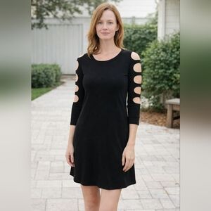 Anthropologie Mon Ami black stretchy dress 3/4 sleeves cutout punk witchy large